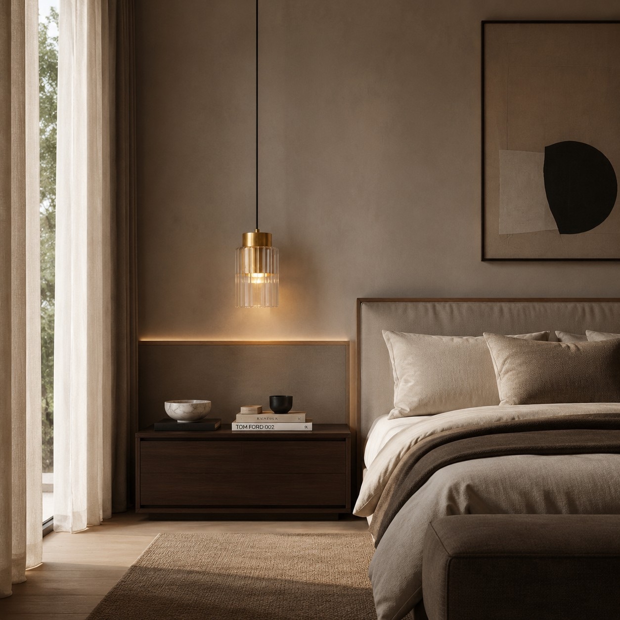 Scene: brass bedside pendant