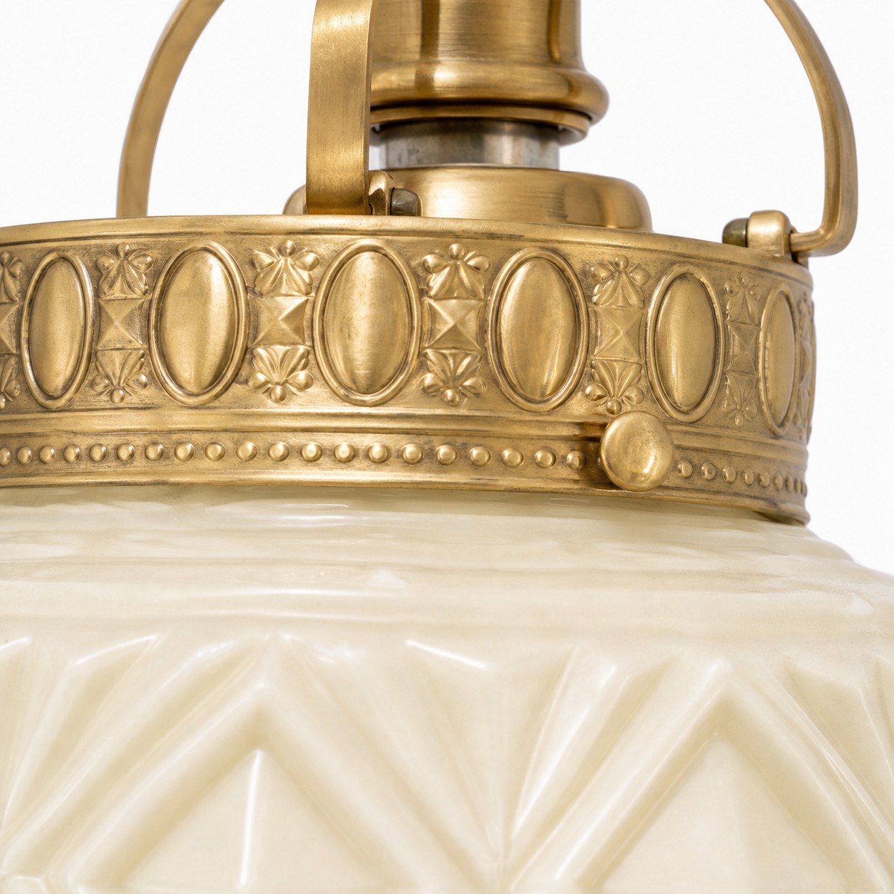 Antique brass embossed band on the pendant light